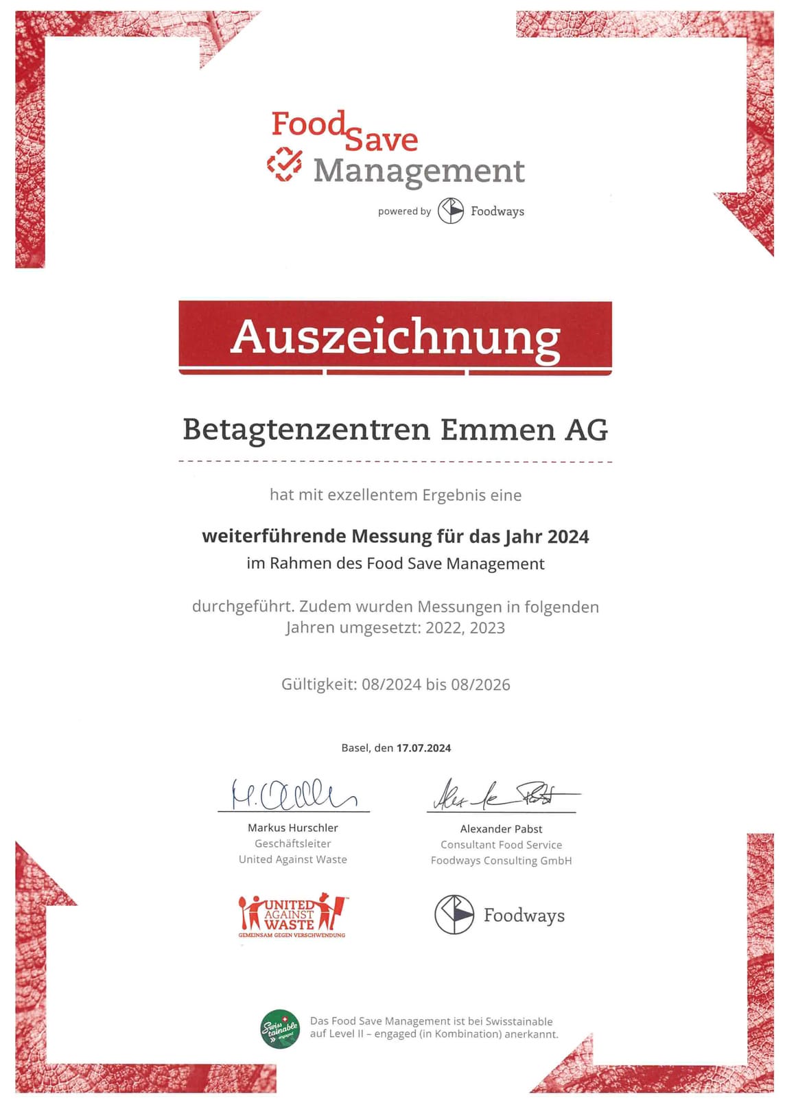 Auszeichnung gegen Foodwaste im Jahr 2024